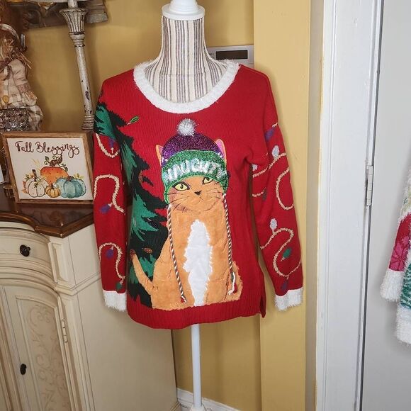 Jollidays Christmas Naughty cat sweater women's size XS - Picture 1 of 5